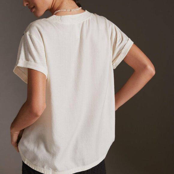 Black&Cream Colored, V-Neck Short-Sleeve Top- Pre Loved Anthroplogie - Picture 3 of 12